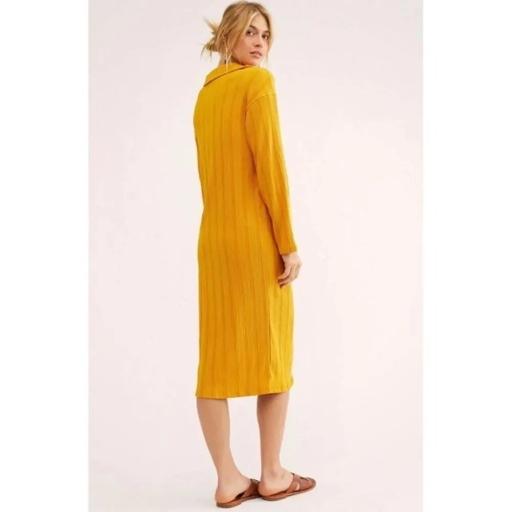 Free People Beach Aster Collar T-Shirt Midi Dress Oversized Golden Yellow‎ S/P